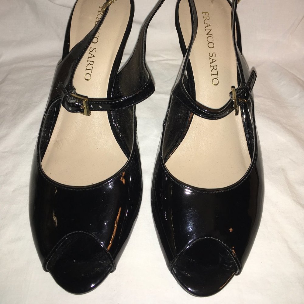 FRANCO SARTO Raze Black Patent Slingback 8.5 Heels
